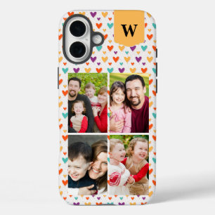 Colorful Hearts Custom Monogram 4-Photos iPhone 16 Plus Case