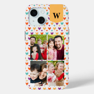  Colorful Hearts Custom Monogram 4-Photos  iPhone 15 Case