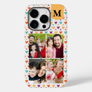 Colorful Hearts Custom Monogram 4-Photos Case-Mate iPhone 14 Pro Case