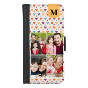  Colorful Hearts Custom Monogram 4-Photos  iPhone 8/7 Wallet Case