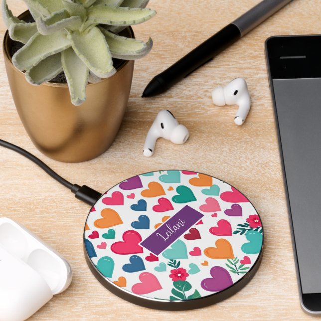 Colorful hearts custom wireless charger  (Desk 2)
