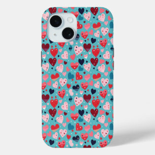 Colorful Hearts Cute Pattern iPhone 15 Case