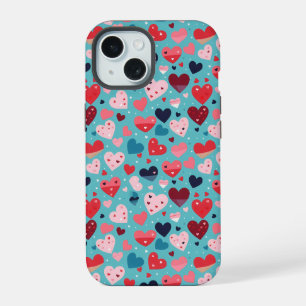 Colorful Hearts Cute Pattern iPhone 15 Case