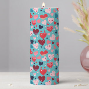 Colorful Hearts Cute Pattern Pillar Candle