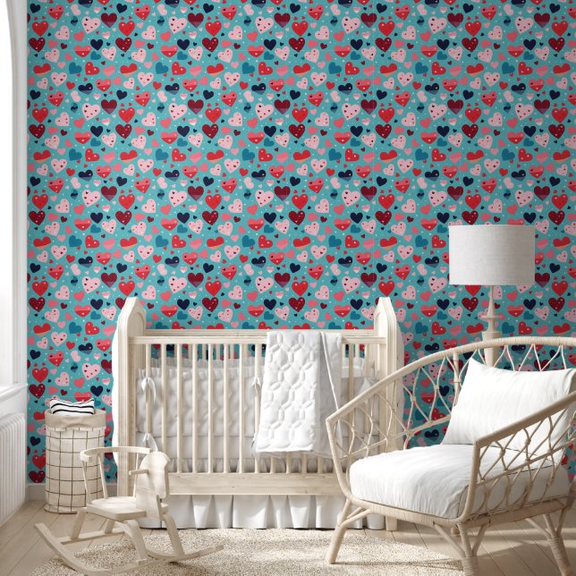 Colorful Hearts Cute Pattern Wallpaper (Kids)