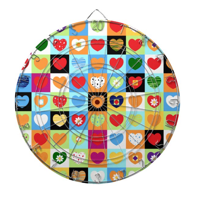 Colorful hearts dartboard with darts (Front)