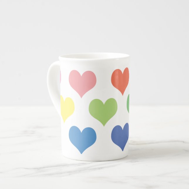 Colorful hearts design bone china mug (Front Left)