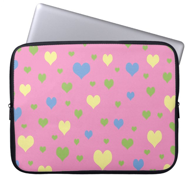 Colorful hearts design laptop sleeve (Front)