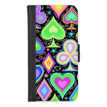 Colorful Hearts & Diamonds Pattern Wallet Case for
