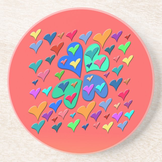 Colorful Hearts Drink Coaster (Front)