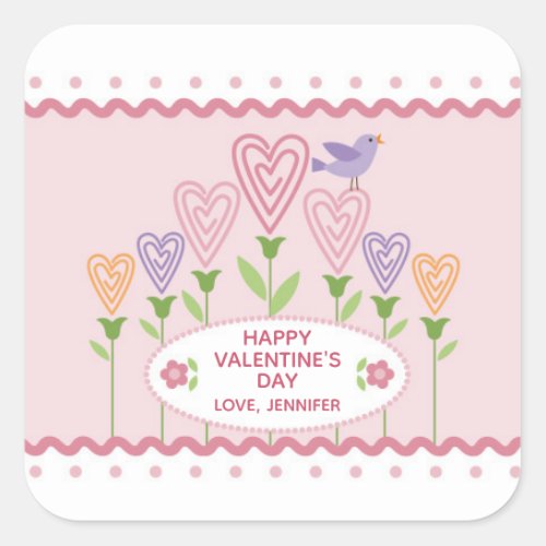 Colorful Hearts Floral Valentine Square Sticker