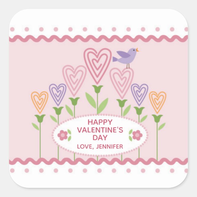 Colorful Hearts Floral Valentine Square Sticker (Front)
