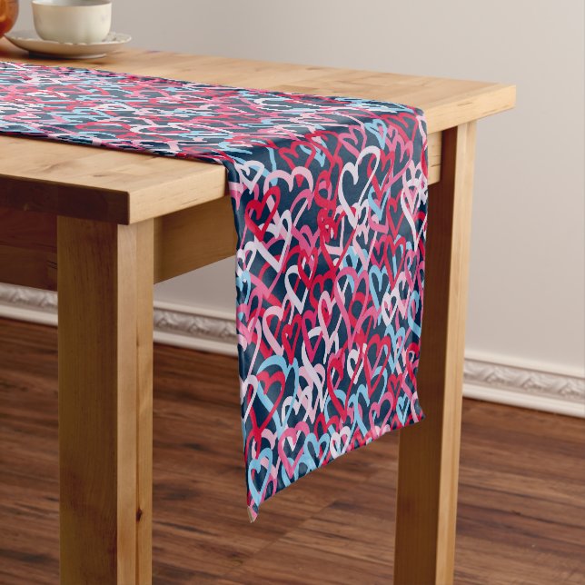 Colorful  Hearts - Graffiti Style Short Table Runner (In Situ)
