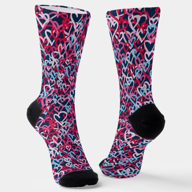 Colorful  Hearts - Graffiti Style Socks (Angled)