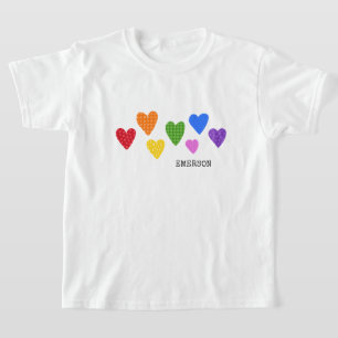 Colorful Hearts Kids NAME Love Artwork Valentine T-Shirt