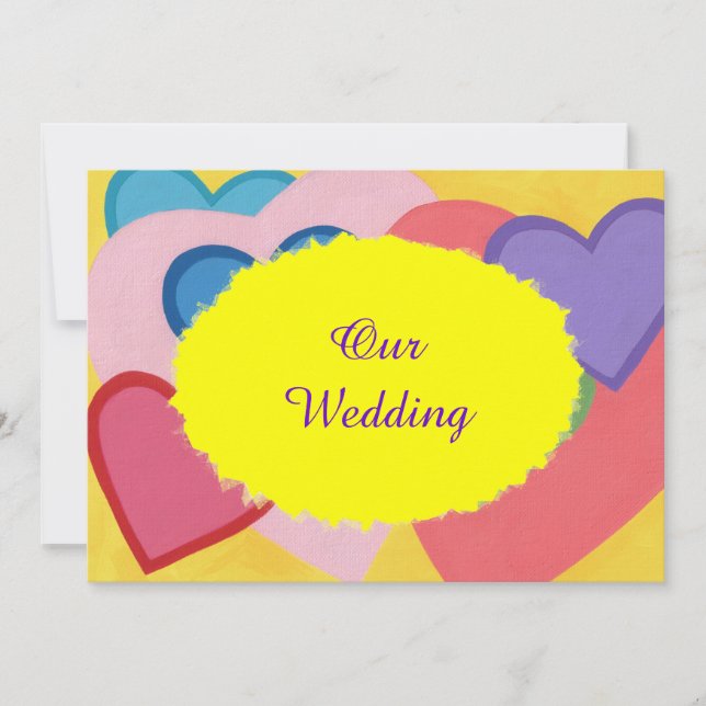 Colorful Hearts Layered Custom Wedding Invitations (Front)