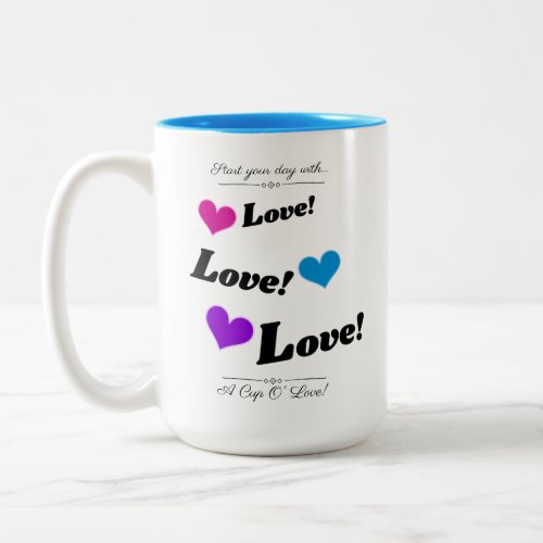Colorful Hearts Love and Laugh Two_Tone Coffee Mug