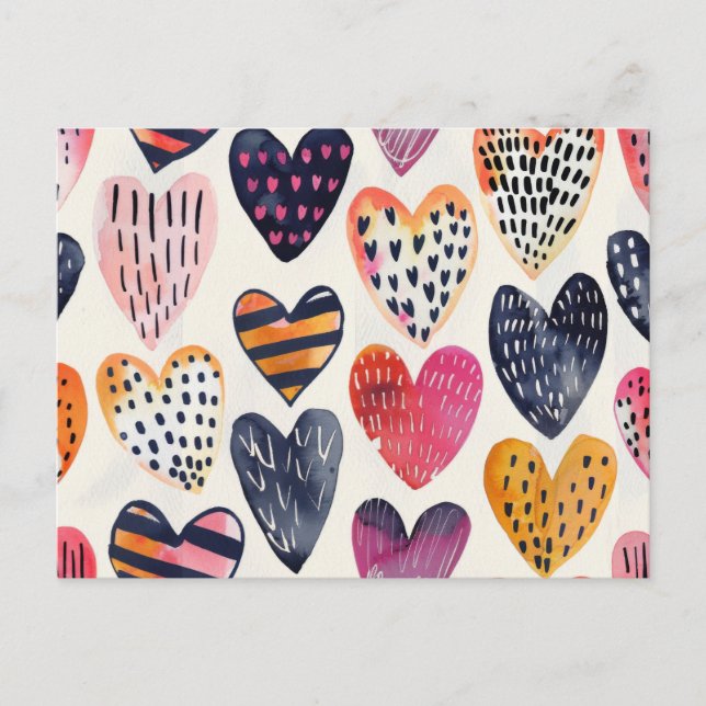Colorful Hearts Love Handmade Pattern Postcard (Front)