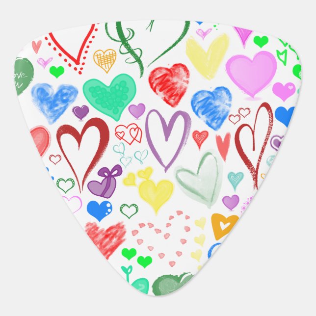 Colorful Hearts, Love, Romance, Valentine's Day Guitar Pick (Front)