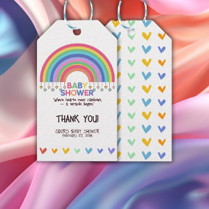 Colorful Hearts Meet Retro Rainbow Baby Shower Gift Tags