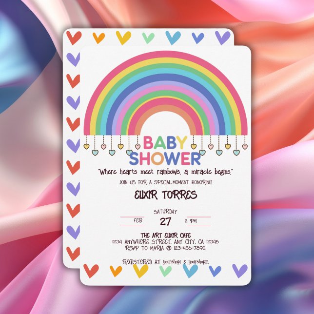 Colorful Hearts Meet Retro Rainbow Baby Shower Invitation (Creator Uploaded)