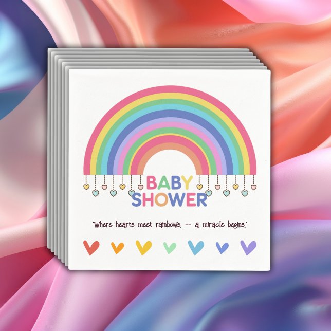 Colorful Hearts Meet Retro Rainbow Baby Shower Napkins (Creator Uploaded)