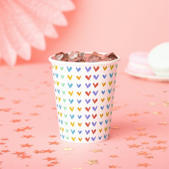 Colorful Hearts Meet Retro Rainbow Baby Shower Paper Cups (Insitu)