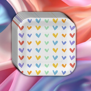 Colorful Hearts Meet Retro Rainbow Baby Shower Paper Plates