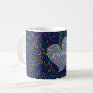 Colorful Hearts Net Pattern - Intense Blue - Name Coffee Mug