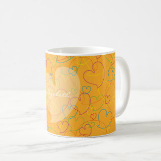 Colorful Hearts Net Pattern-Pumpkin Blossom-Name Coffee Mug