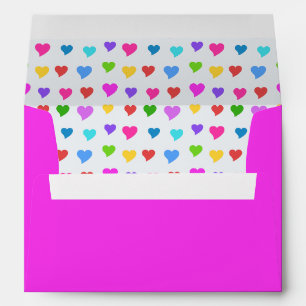 Colorful Hearts on Bright Pink Envelope