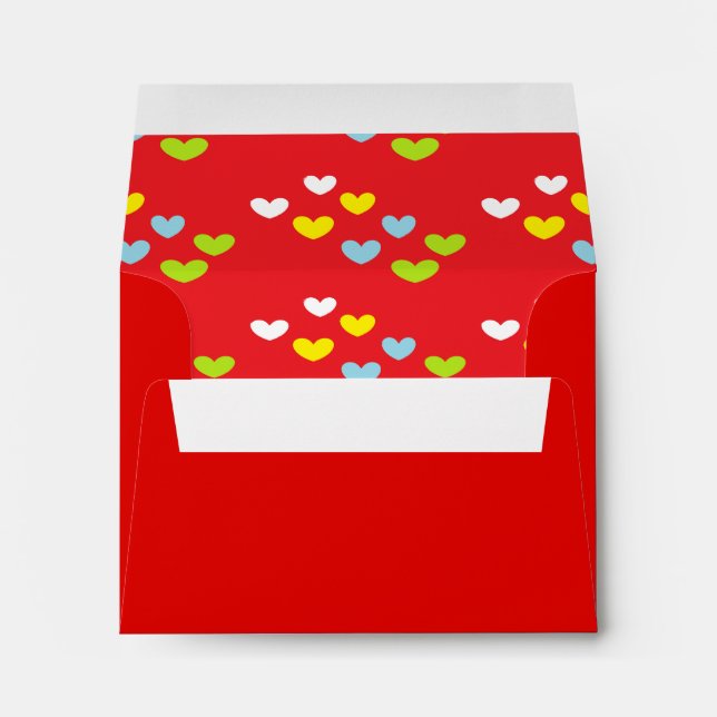 Colorful hearts on red envelope (Back (Bottom))