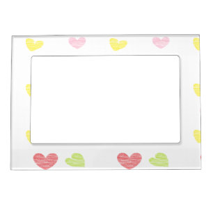 Colorful hearts on white magnetic frame