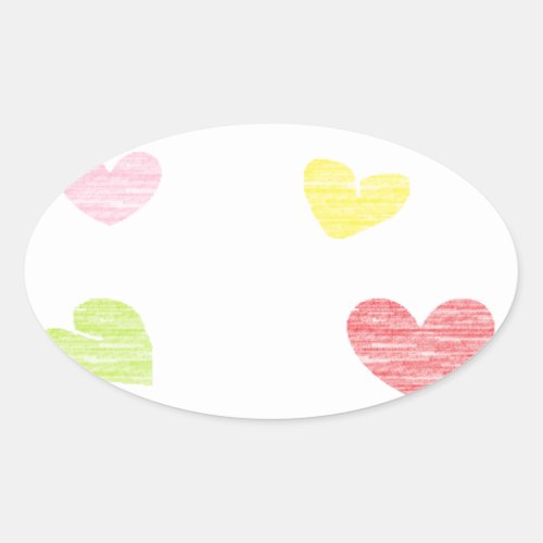 Colorful hearts on white oval sticker