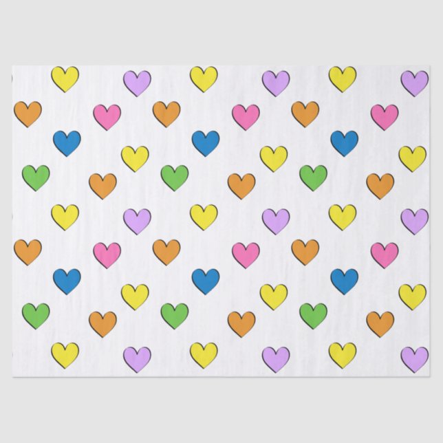 Colorful Hearts on White Tissue Paper (Front)