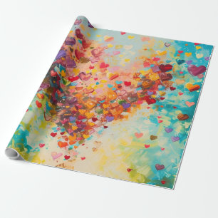 Colorful Hearts Paint Art Romantic Love Wrapping Paper