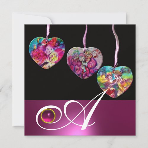 COLORFUL HEARTS PARTY ORNAMENTS GEM STONE MONOGRAM INVITATION