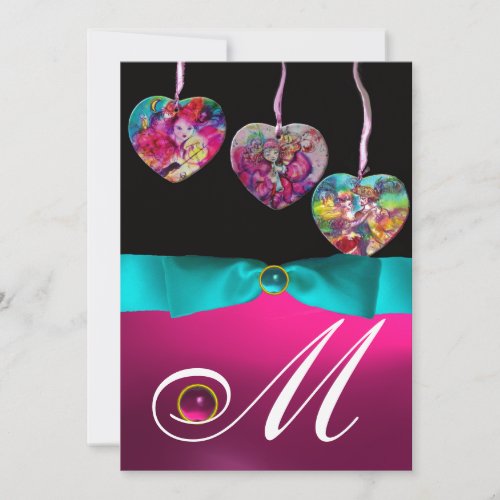 COLORFUL HEARTS PARTY ORNAMENTS GEM STONE MONOGRAM INVITATION