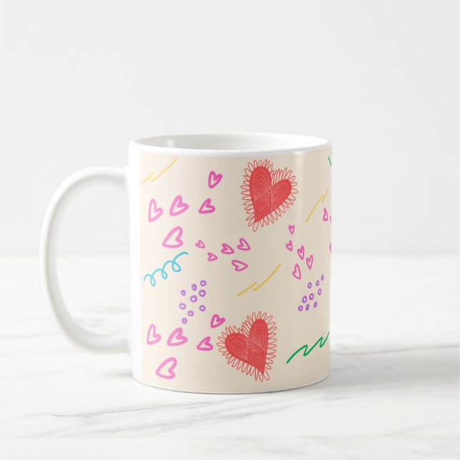 Colorful hearts pattern coffee mug (Left)