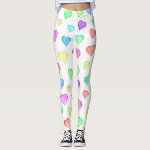Colorful Hearts Pattern Leggings