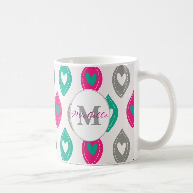 Colorful Hearts Pattern Personalized Coffee Mug (Right)