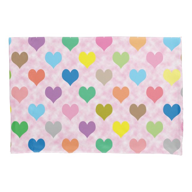 Colorful hearts pattern pillow case (Front)