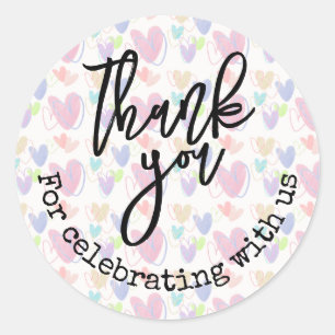 Colorful Hearts Pattern Thank You For Celebrating  Classic Round Sticker