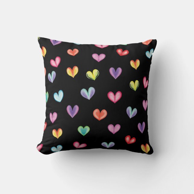 Colorful Hearts Pattern Throw Pillow (Front)
