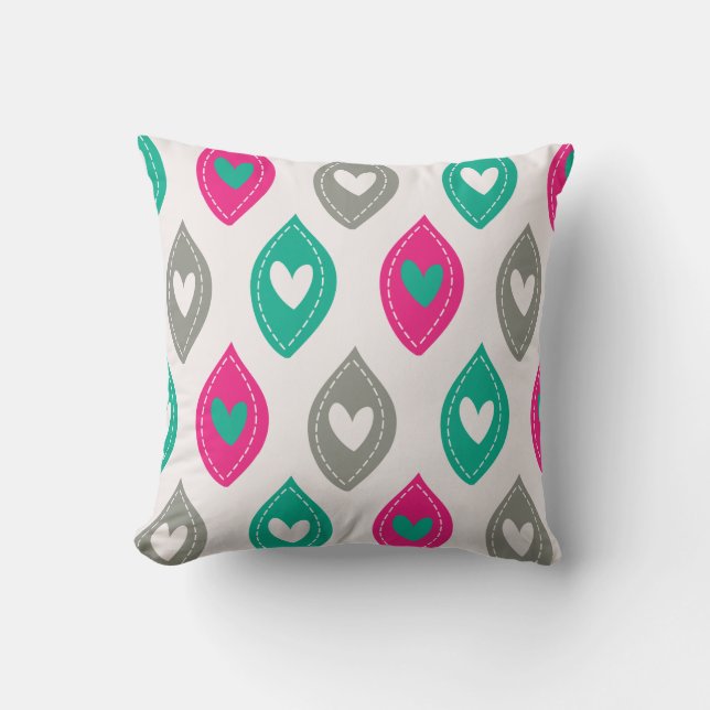 Colorful Hearts Pattern Throw Pillow (Front)