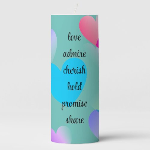 Colorful Hearts Personalized Teal Pillar Candle