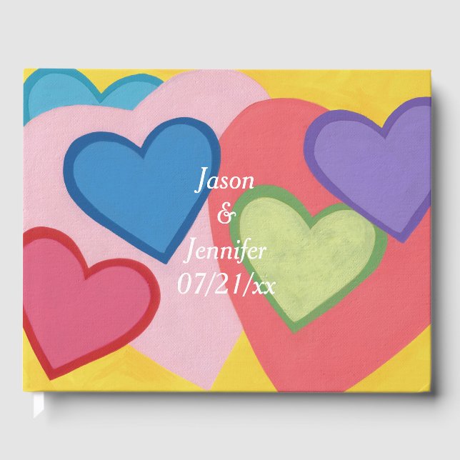 Colorful Hearts Personalized Wedding Guestbooks (Front)