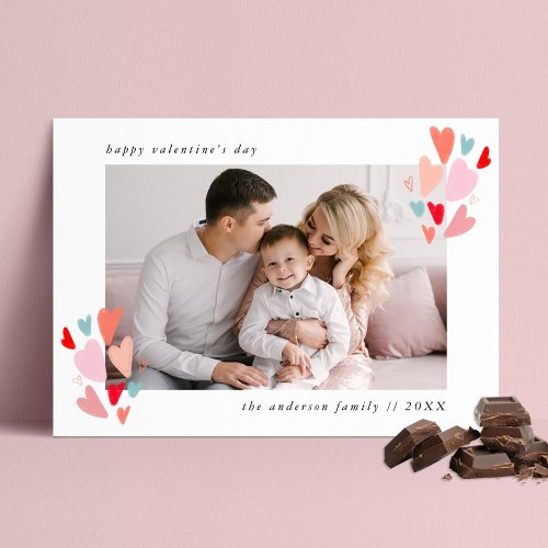 Colorful Hearts Photo Valentines Day Holiday Card