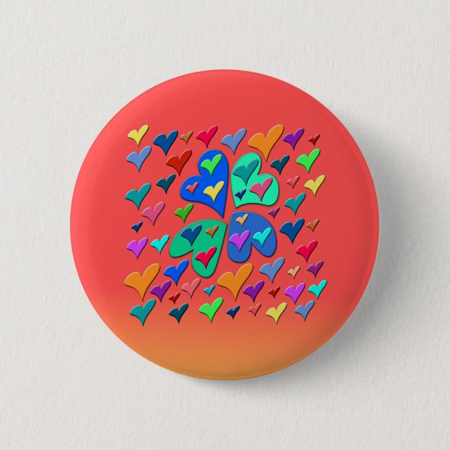 Colorful Hearts Pinback Button (Front)