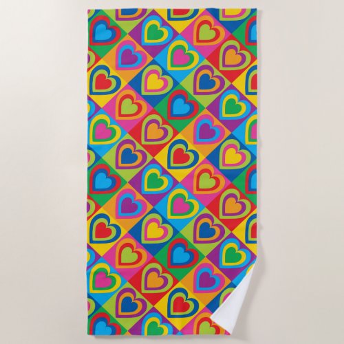 Colorful Hearts Pretty Beach Towel